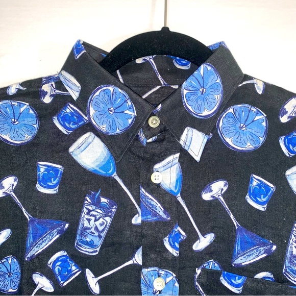 Michael’s 100% Linen Men’s Long Sleeve Shirt with Cocktail glasses. NWT. - Picture 3 of 16